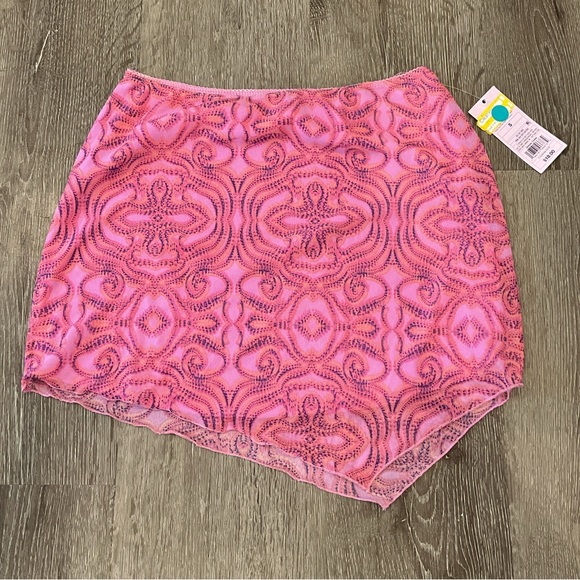 wild fable Dresses & Skirts - Wild Fable S Pink Mesh Mini Skirt Asymmetrical Hem Lined Y2K NWT